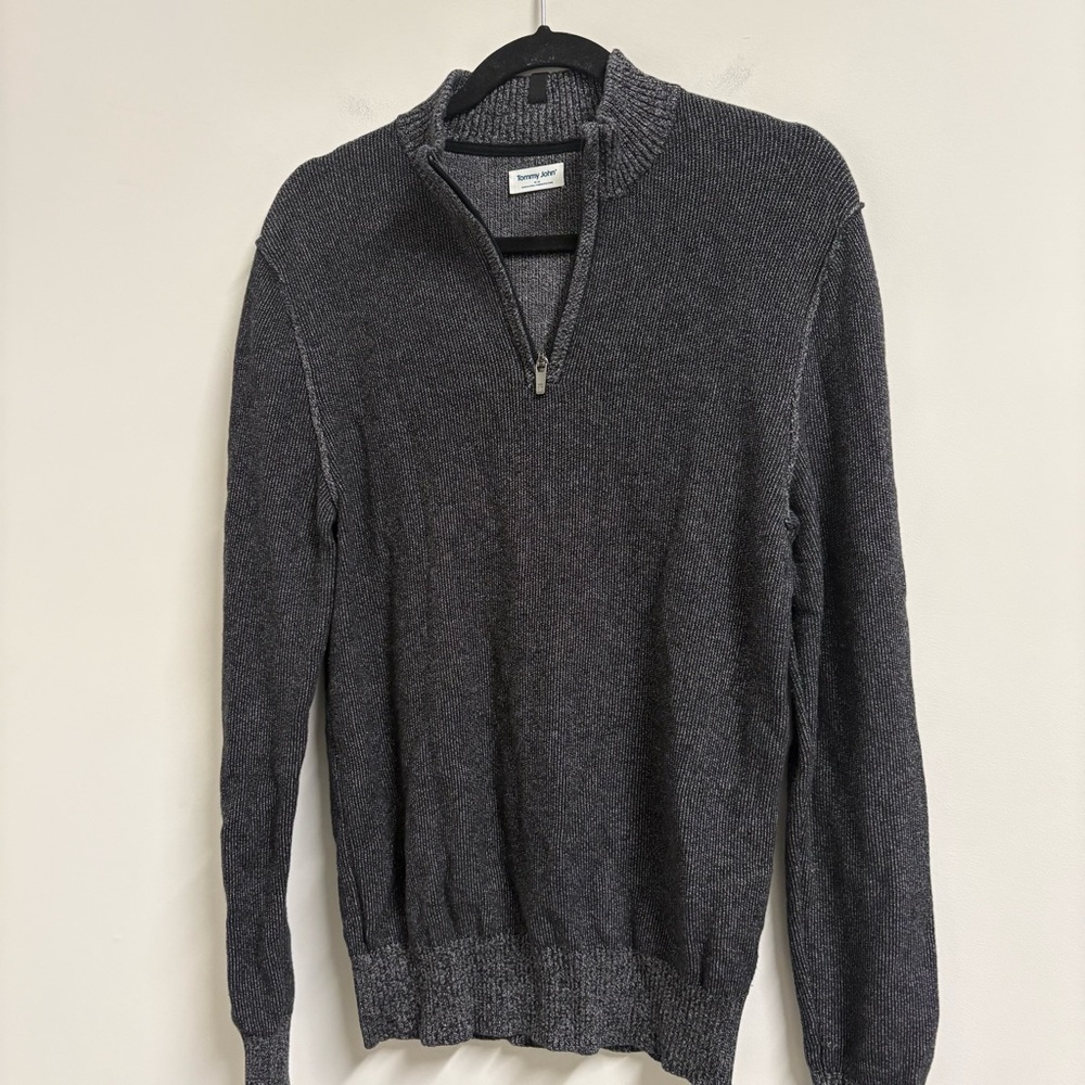 Tommy John Men's Gray Quarter Zip Cotton Blend Sweater - Size Medium‎ - Picture 4 of 8
